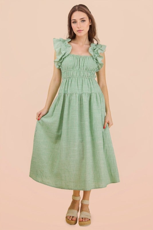 green emerald velvet dress Rent Nobody's Child Blue Stripe Floral Embroidered Starlight Midi Dress